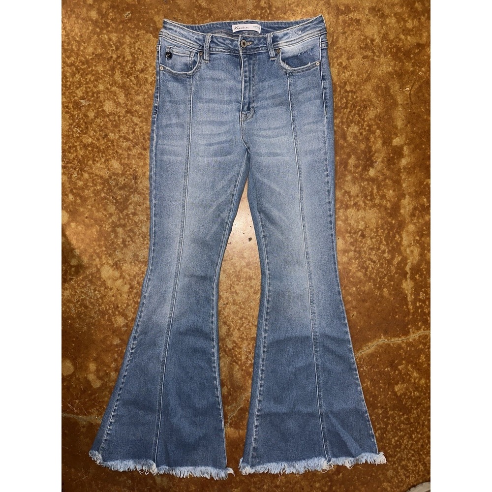 Maurices Kancan Frayed Bell Bottom Jeans Light Distress Blue Size 28 (8) #16654